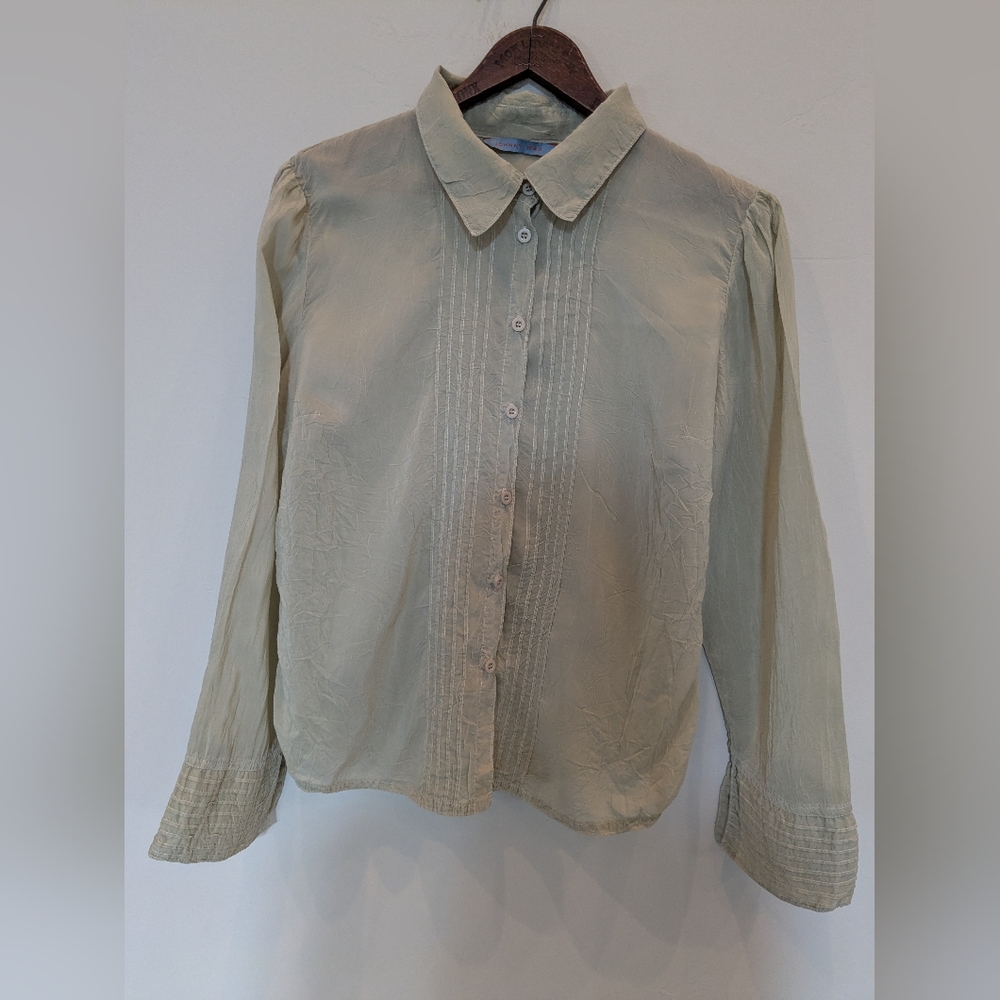 Johnny Was Vintage Blouse Pintuck Sage Celery Green Size Medium